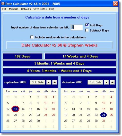 Contact information for natur4kids.de - Jan 1, 2022 · The Date Calculator is a simple tool that will help you with date computations with its three (3) functionalities - add, subtract and get the date duration between two dates. You can add 1 year and 3 months or you can subtract 120 days from a starting date. You can also get the entire duration from January 1, 2022 to December 31, 2030 . 
